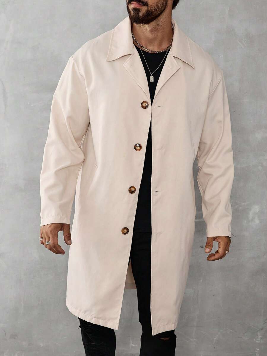 Manfinity CasualCool Men's Casual Simple Button Up Trench Coat, Autumn,Winter Men Jacket