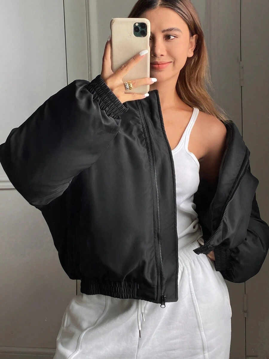 DAZY Women's Plain Color Long Sleeve Short Casual Hooded Padded Coat, Winter ,Winter Women Clothes,Winter Coat Women