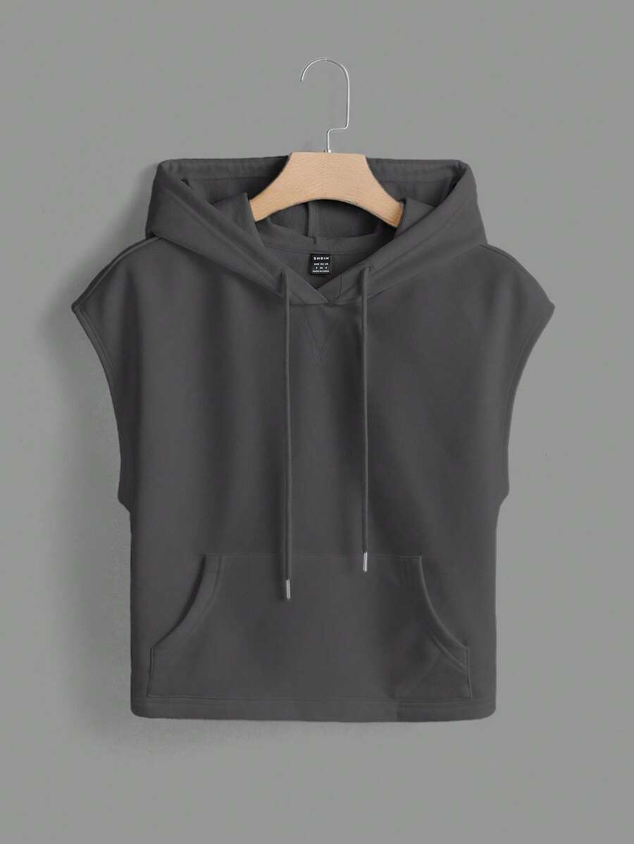 SHEIN EZwear Women's Summer Drawstring Batwing Sleeve Casual Hooded Gray Knit Top