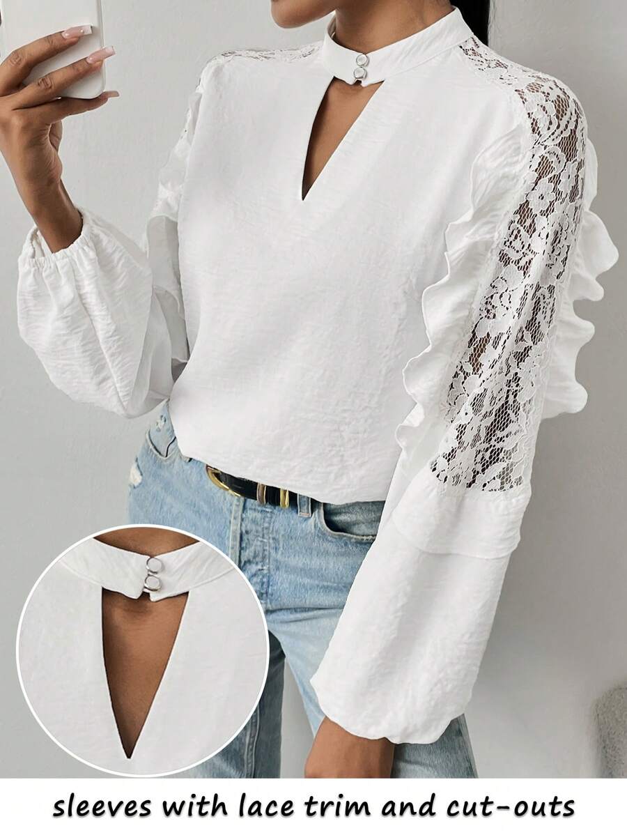 SHEIN Clasi Blouse à volants et dentelle contrastée pour femmes