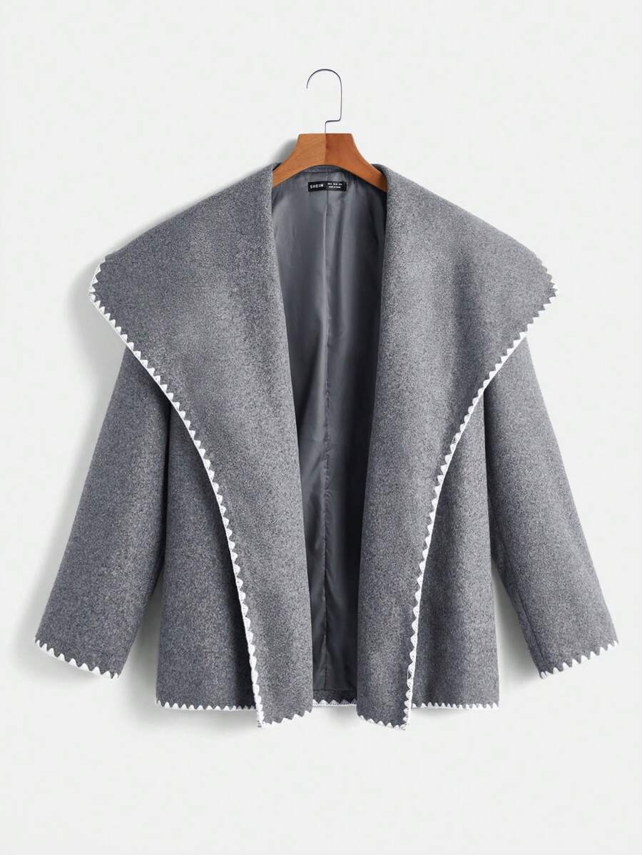 SHEIN Essnce Women's Solid Color Splicing Long Sleeve Casual Jacket, Daily Wear Business Casual Women Halloween Clothes Fall Women Korean Fashion Halloween Outfits Fall Women Clothes Office Wear Women Set Fall Women Outfits Fall Tops Long Sleeves Woman Winter Coat Fall Jackets Coat Fall Women Tops Costume