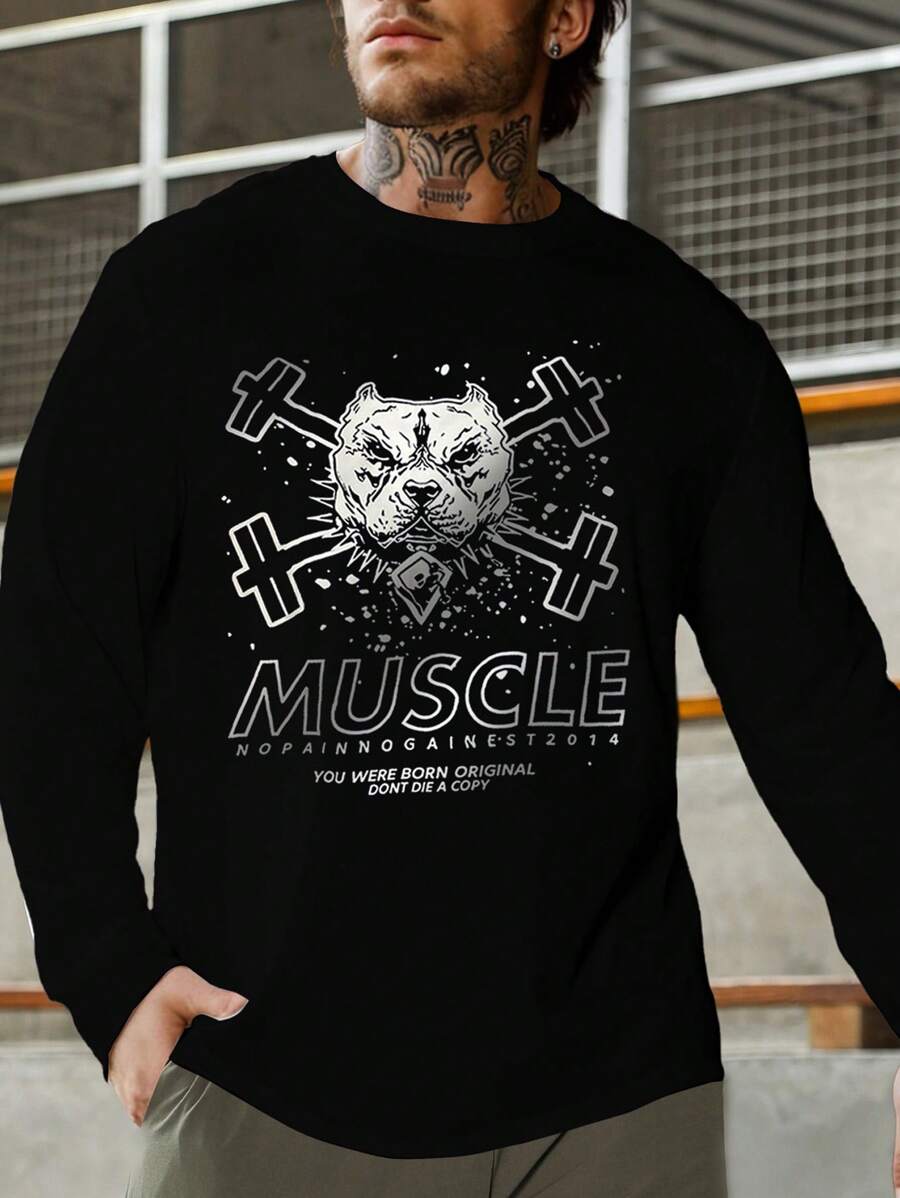 Manfinity Sport PWRUP Plus Size Men's Spring Autumn Casual Slogan Print Sports T-Shirt