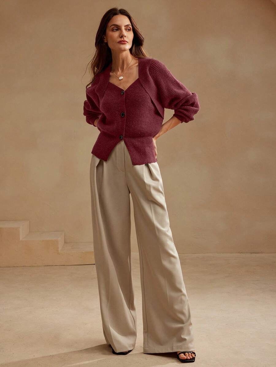 Anewsta Women's Modern Unique Shoulder Designed Cardigan Sweater, Autumn Winter,Long Sleeve Tops