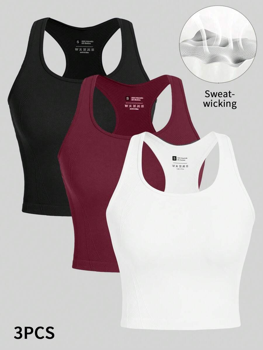 Seamluxe SHEIN Sport Top da allenamento smanicato sportivo in in rete con inserti in rete