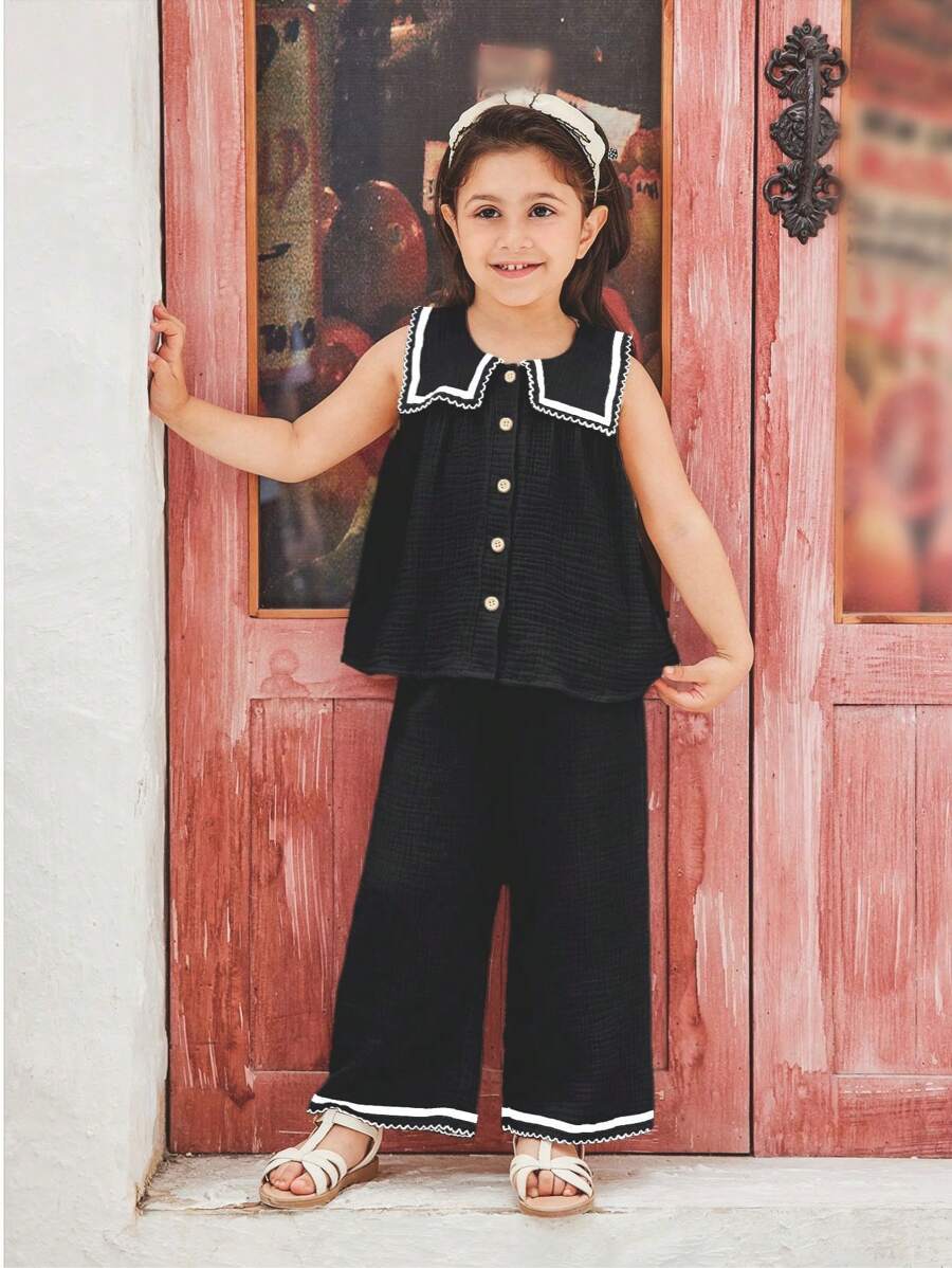 SHEIN Conjunto de calças compridas plissadas de algodão com lapela grande estilo universitário 2 peças