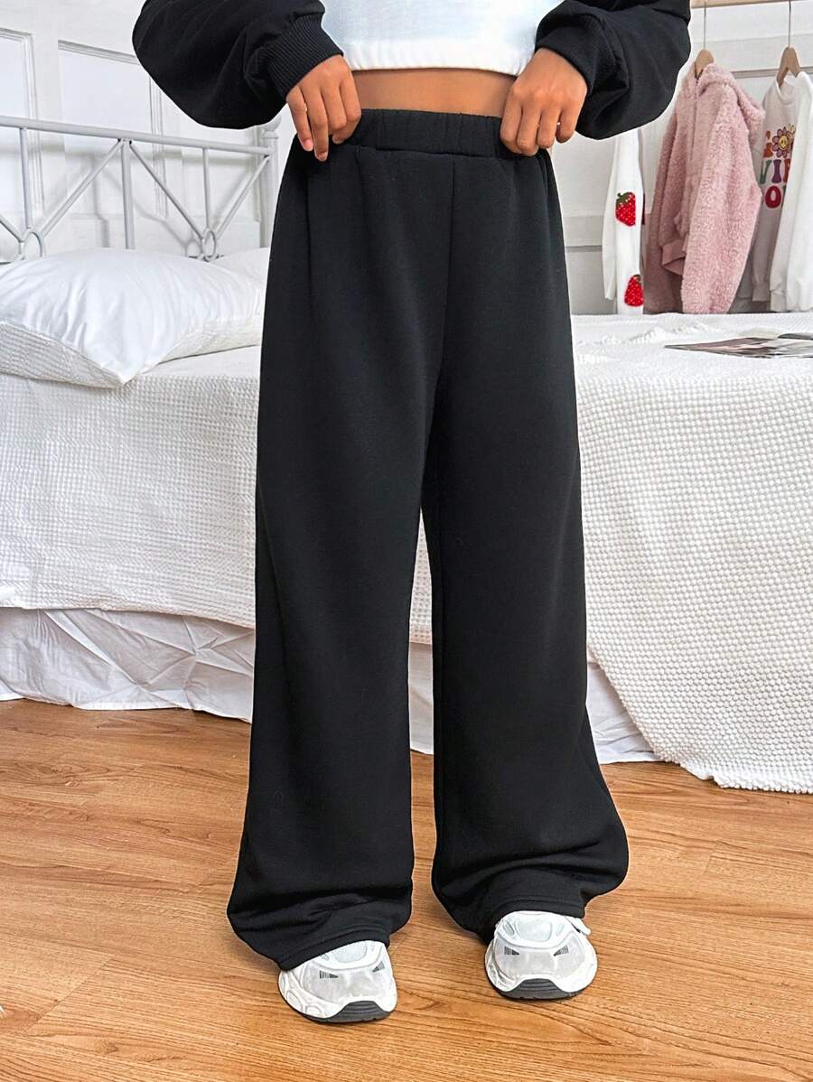 Calça esportiva casual de cor sólida com perna reta, forro térmico para manter o calor