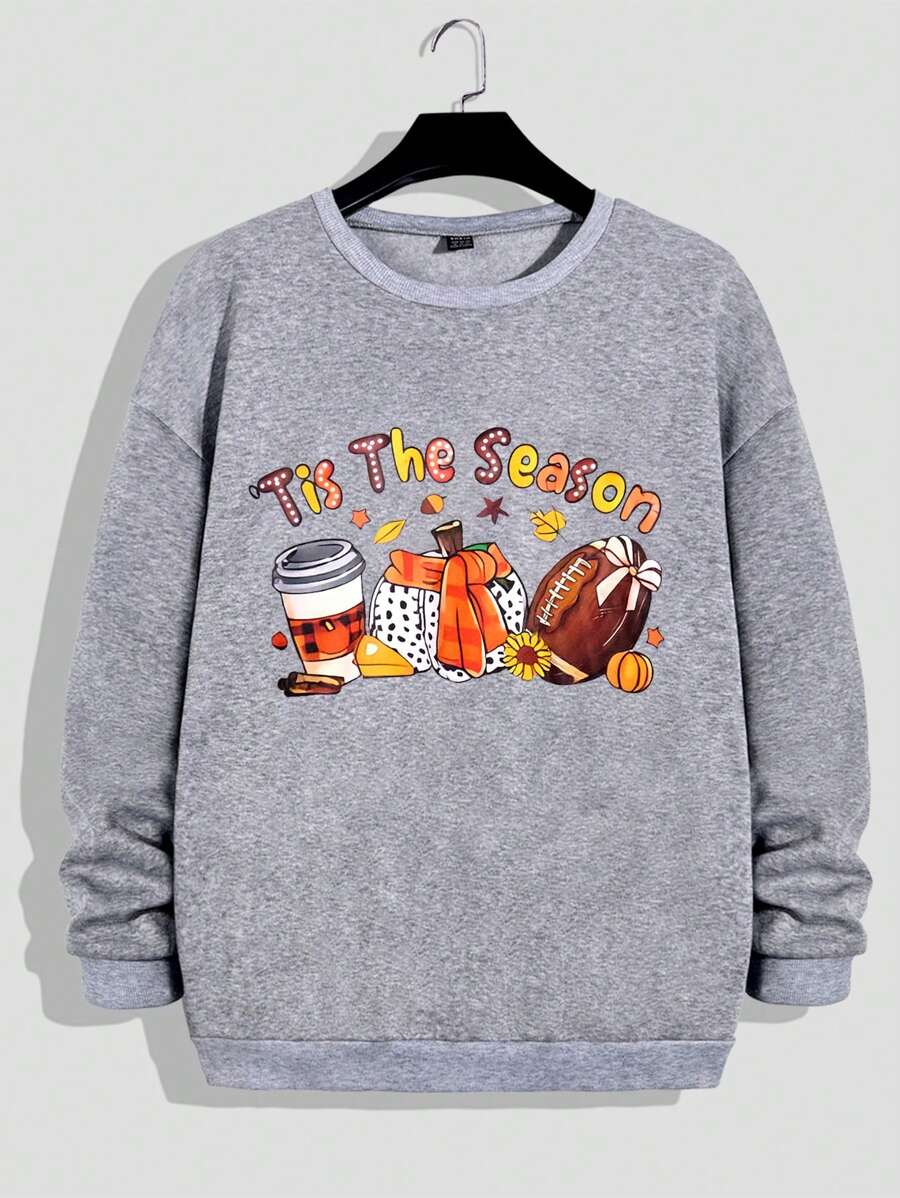 Manfinity Men's Crew Neck Long Sleeve Letter Print Minimalist Sweatshirt, Casual Daily Wear
