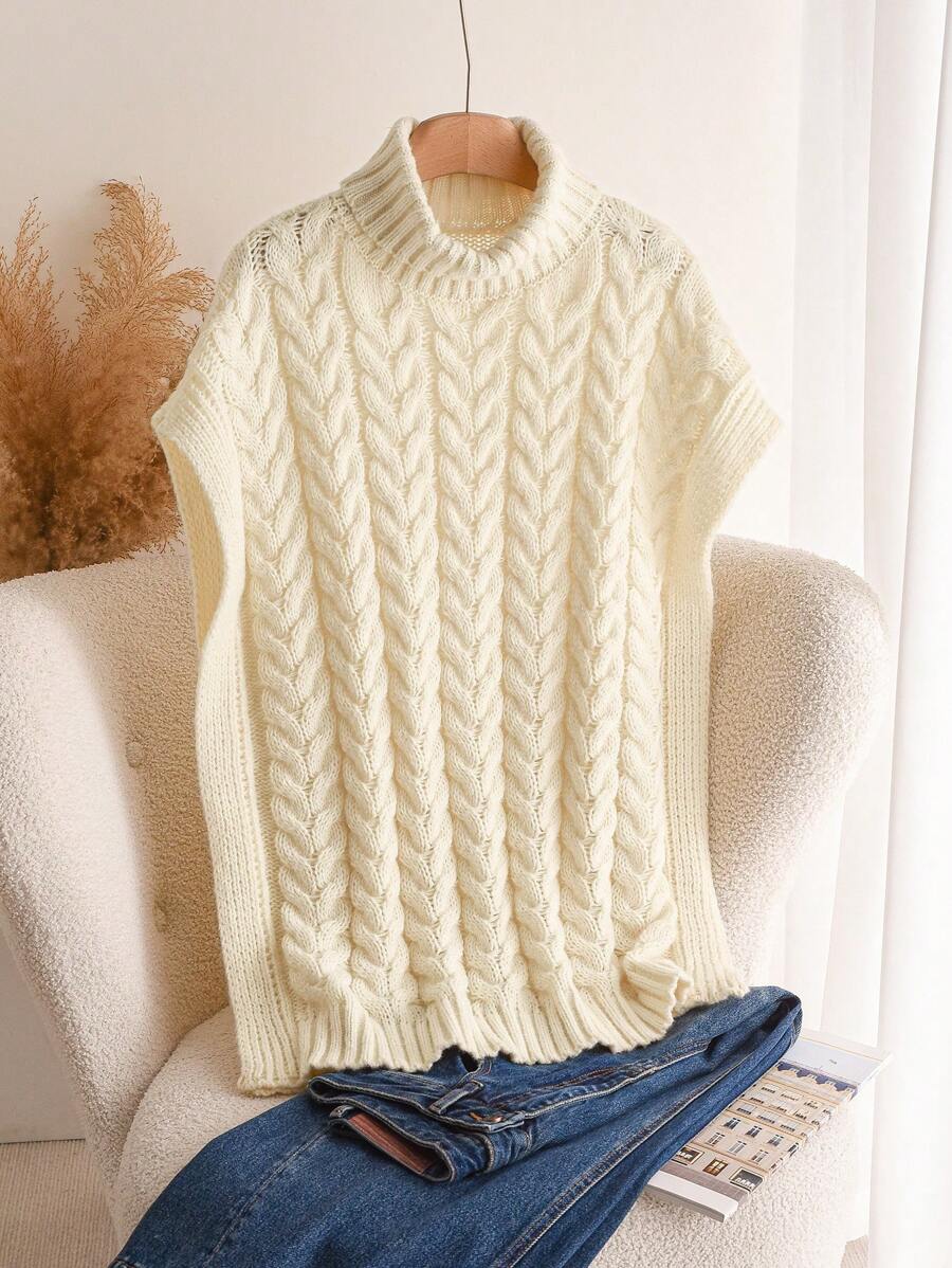 SHEIN Frenchy Plus Size Solid Color Turtleneck Minimalist Casual Sweater Vest