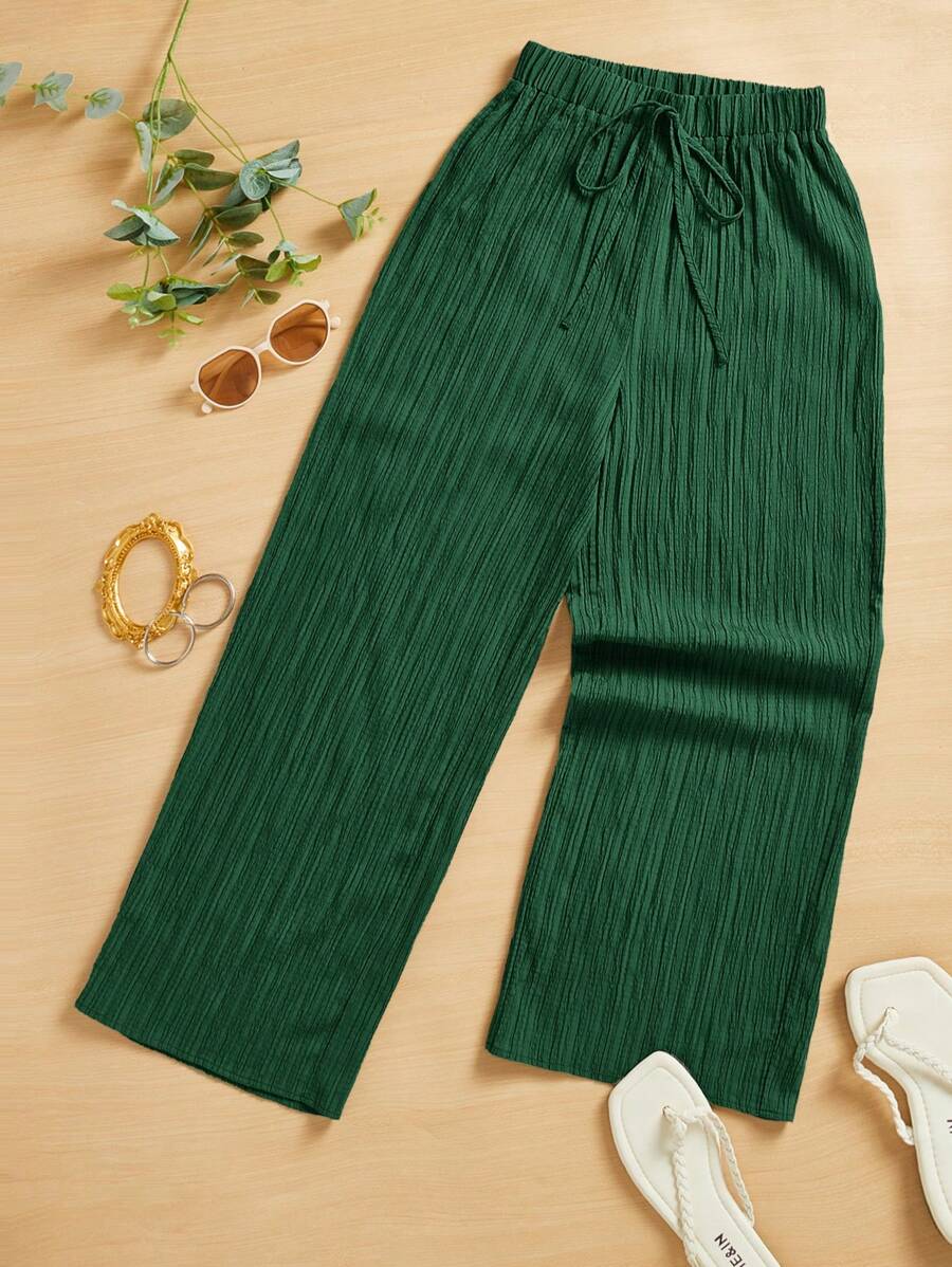SHEIN Essnce Women's Casual Simple Striped Heart Print Long Pants Summer Spring Valentine Day New Years Women Outfit Pantalones De Mjer