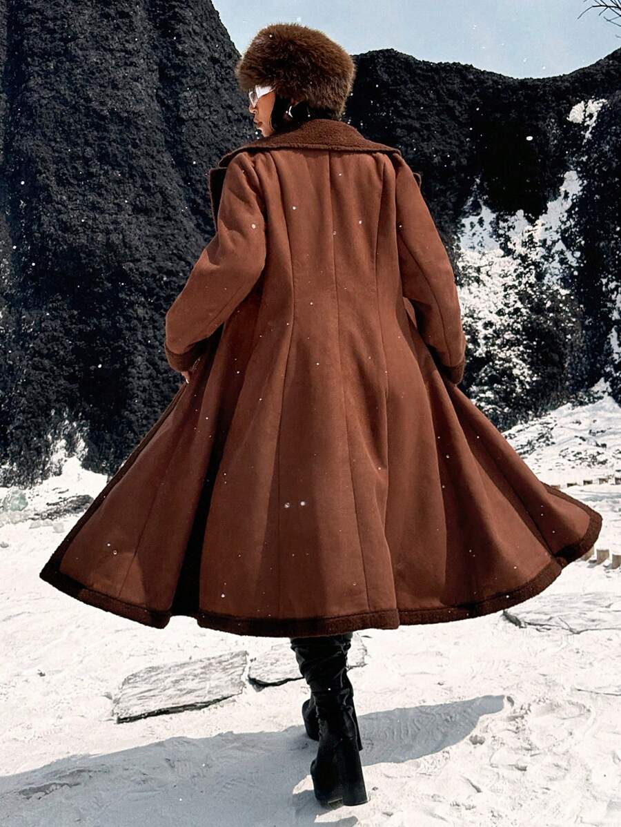 Flirla Plus Size Women's Casual Stand Collar Long Sleeve Long Coat For Winter
