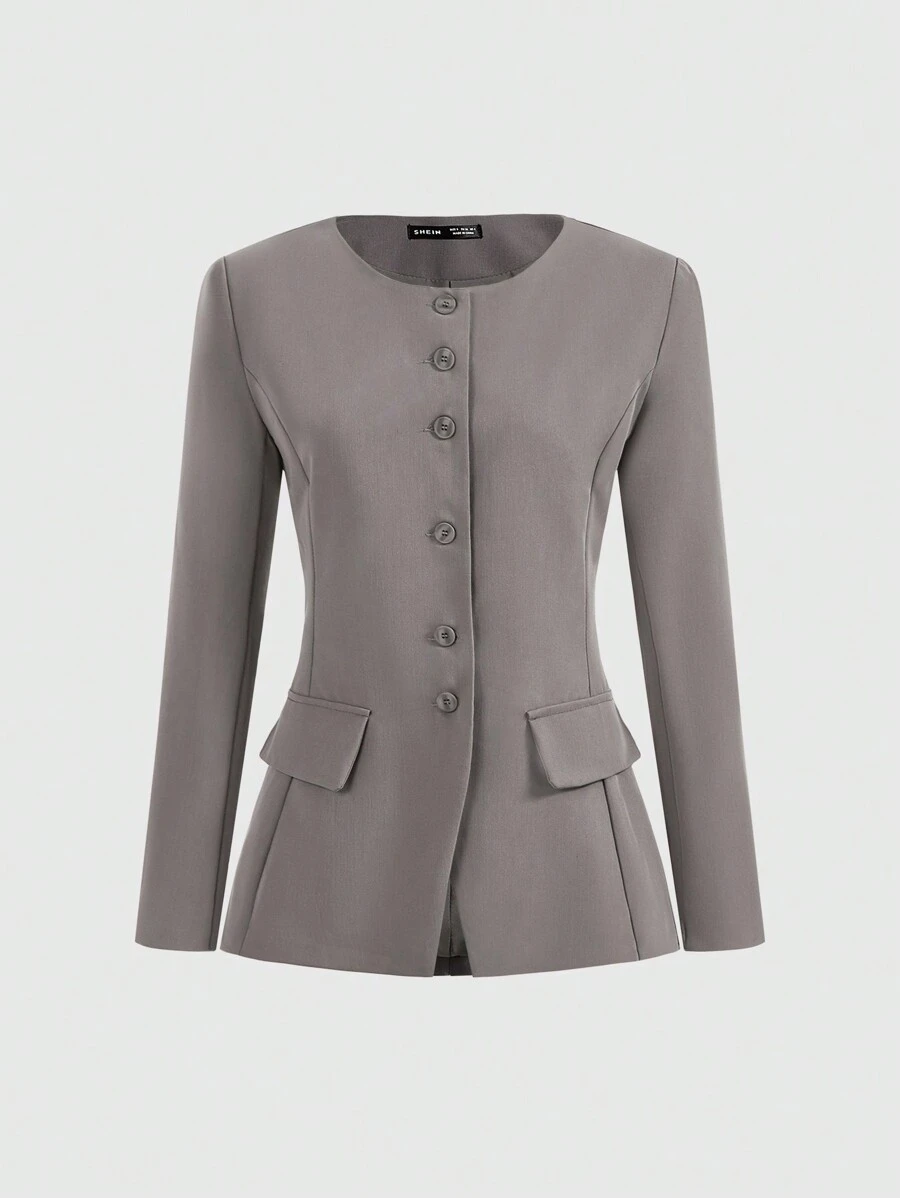 COSMINA Chaqueta regular de manga larga de color liso y estilo minimalista casual para mujer