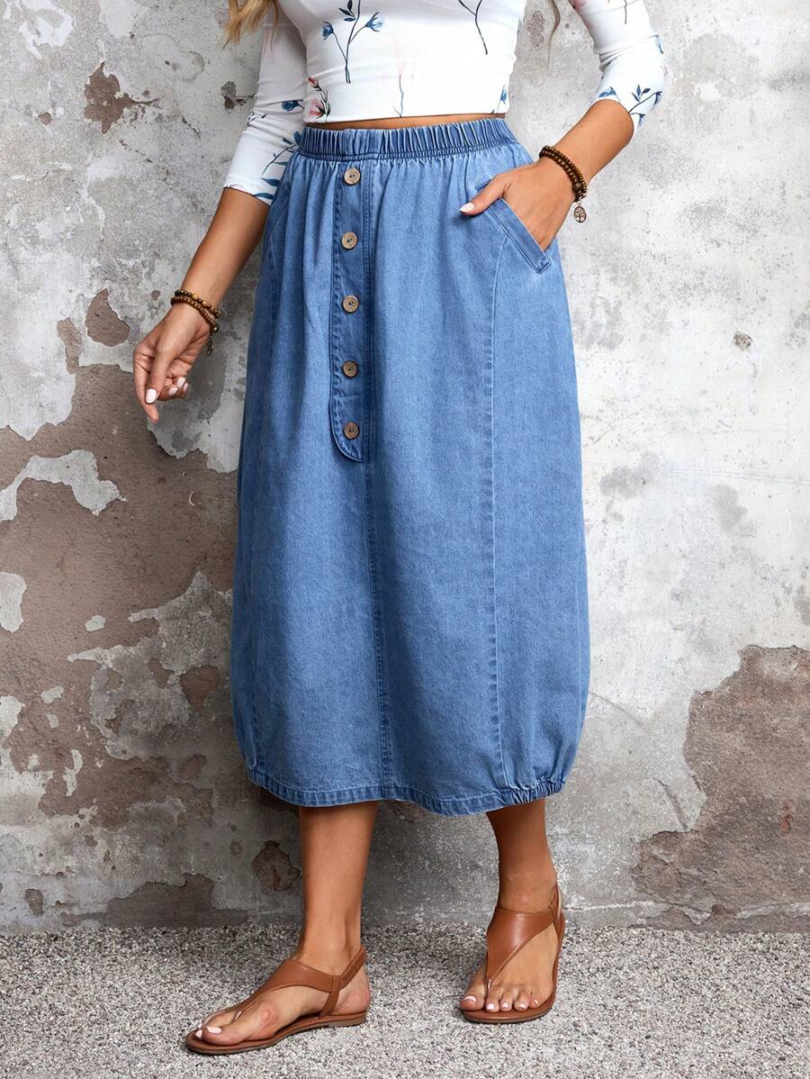 SHEIN LUNE Gonna mini in denim casual da donna, autunno