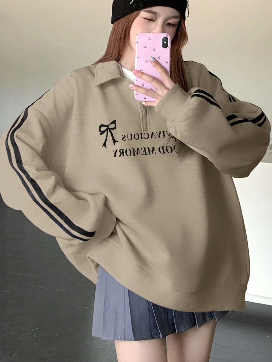 DAZY Sudadera suelta y casual con estampado de lazos para mujeres, nueva colección de otoño de regreso a la escuela