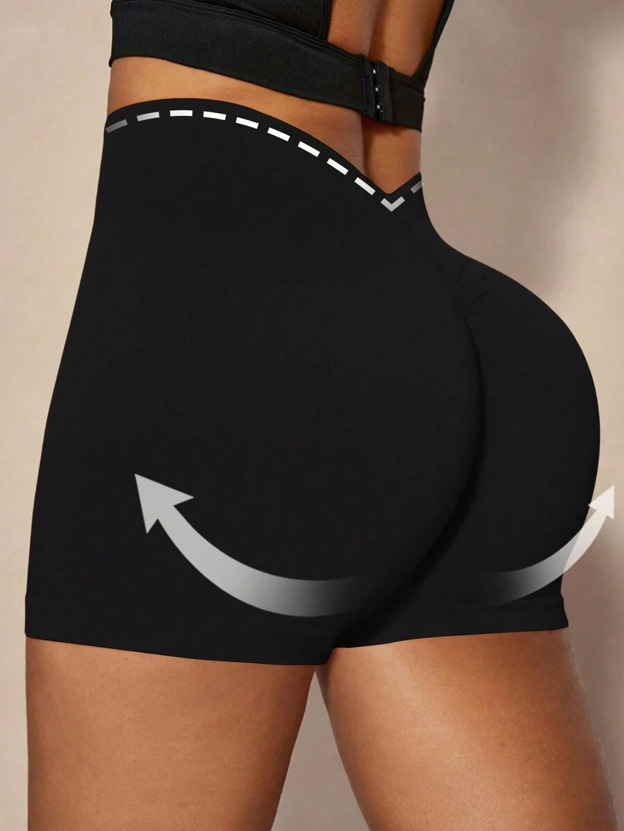 SHEIN Sport Studio Women's Gathered Waist Sexy Enhancing Yoga Sports Shorts, Comfortable & ElasticWomen Sweat Short, Gym Short, Biker Short