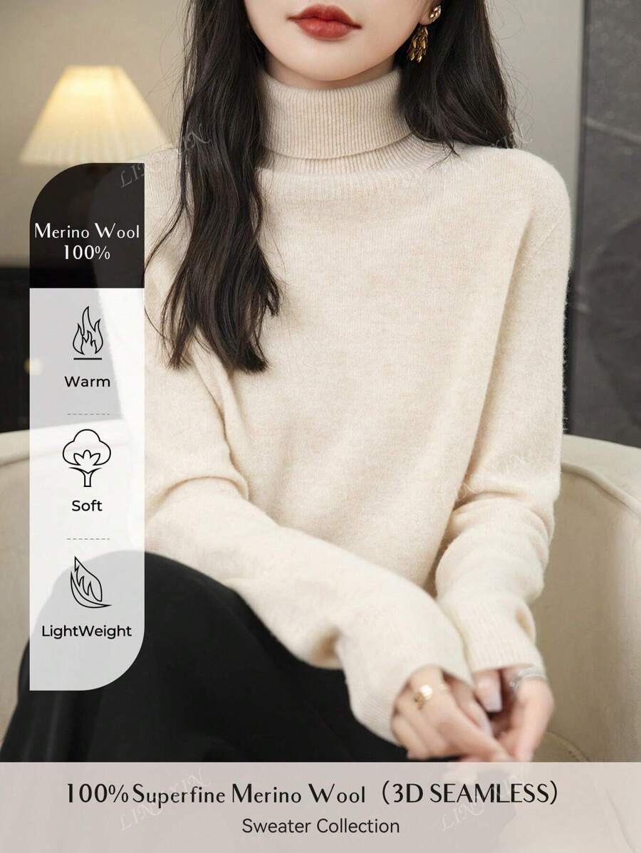Pull-over pour femmes à manches longues en tricot, col roulé, chaud et doux, pour l'automne et l'hiver