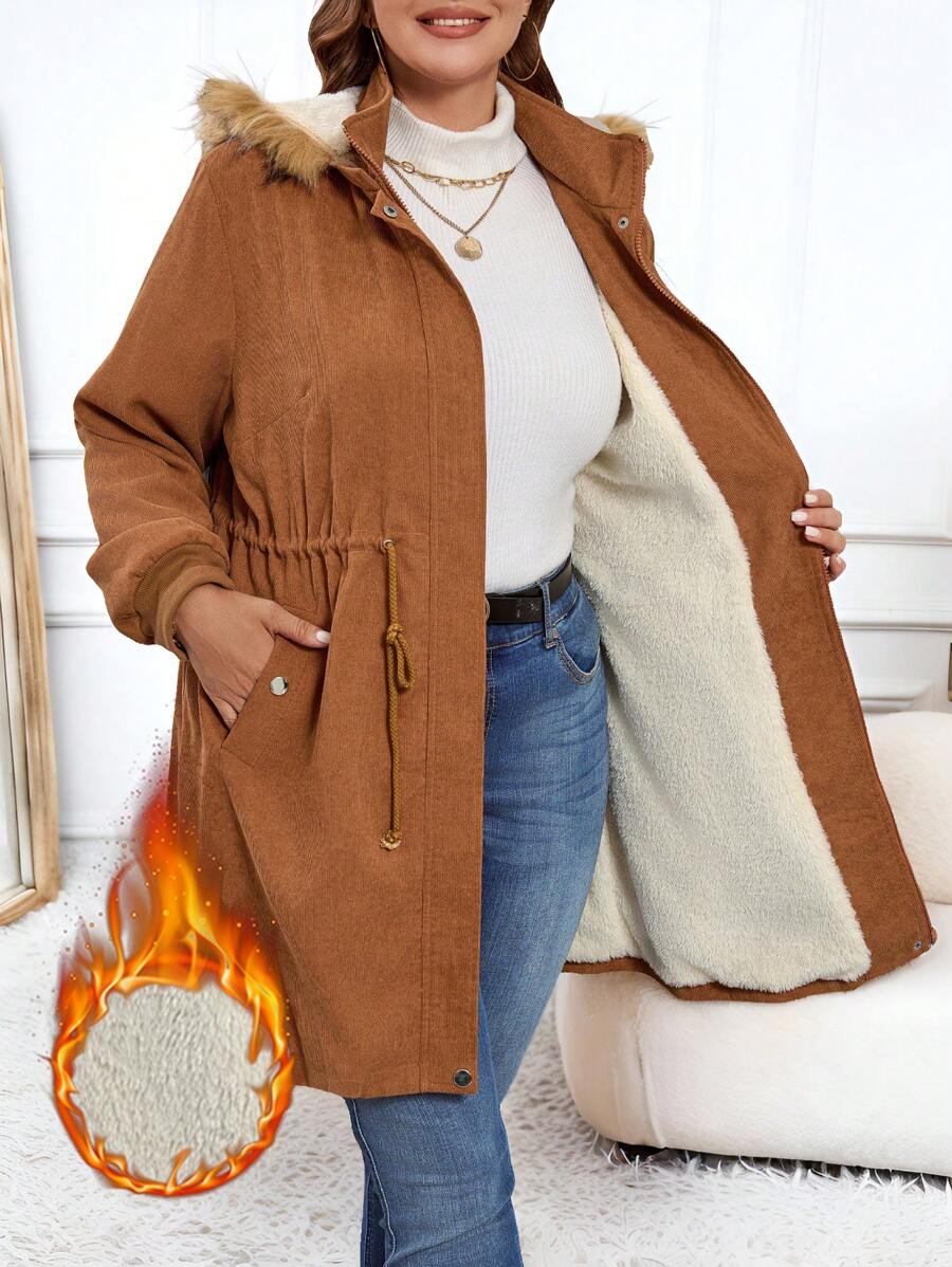 SHEIN Clasi Plus Size Solid Color Hooded Drawstring Pocket Long Sleeve Jacket, Autumn/Winter Clothes
Curve Size Women's Long Sleeve Drawstring Waist Hooded Casual Loose Jacket, Fall/Winter, Fleece Jacket, Winter Women Coat Winter Clothes