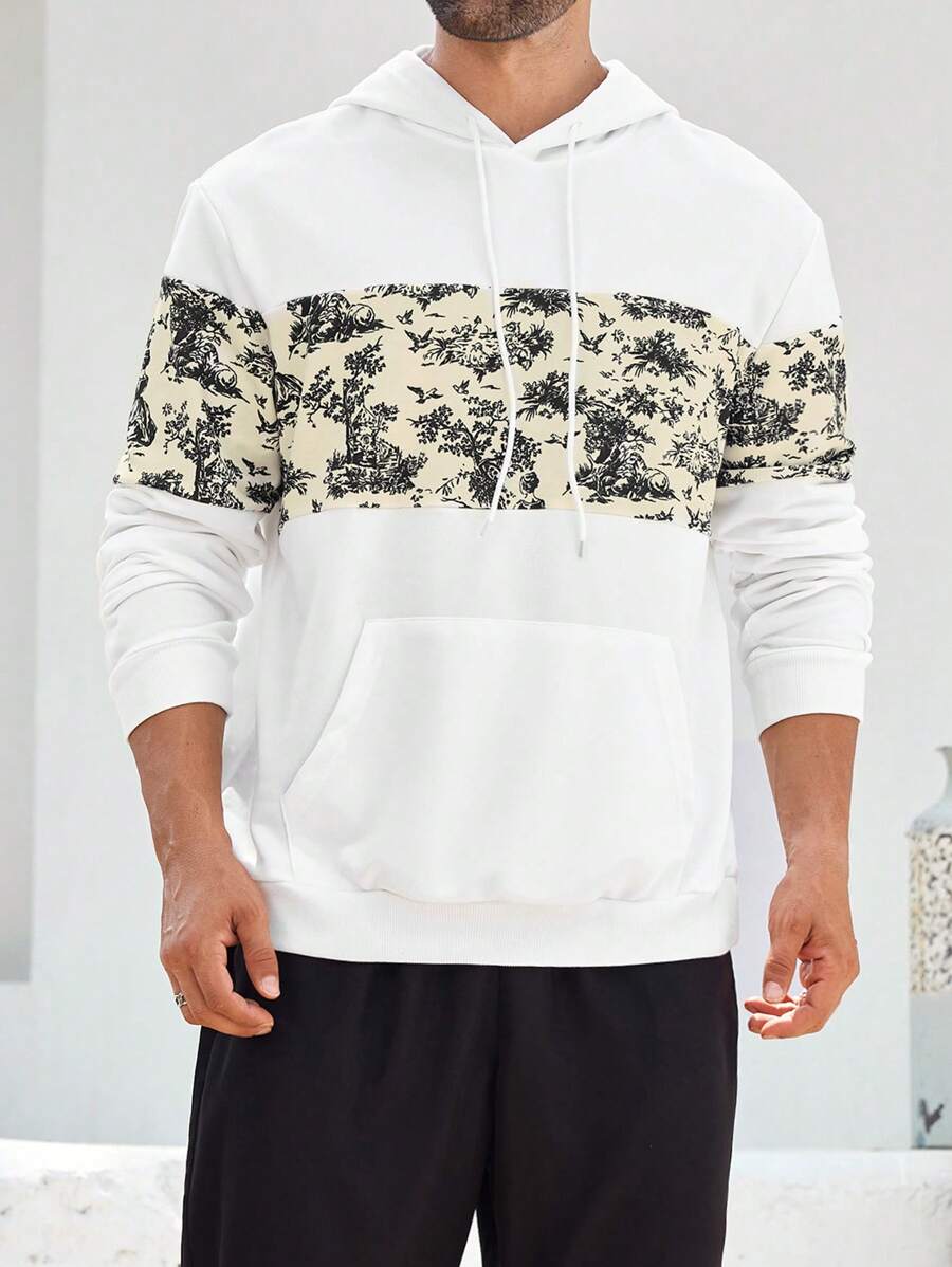 Manfinity Homme Felpa con cappuccio casual da uomo in patchwork stampato, primavera autunno