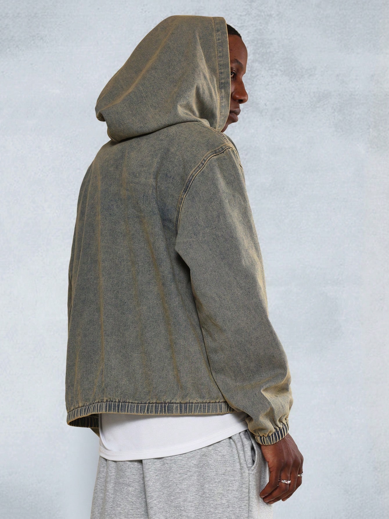 【SATIIIZ】Hollen denim washed over hoodie Denim sweatshirt hoodie sales