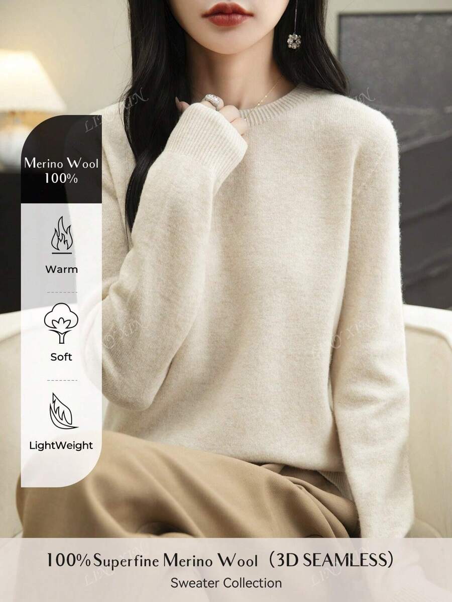 Pull col rond pour femmes, manches longues, tricoté, doux et chaud, pull-over pour l'automne et l'hiver