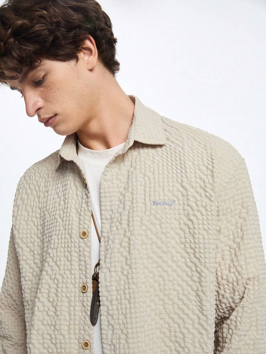 Manfinity VCAY Men Casual Check Pattern Loose Fit Woven Long Sleeve Shirt