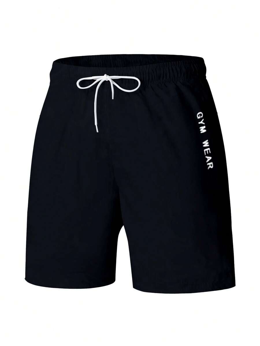 Manfinity Sport Corelite Boyfriend Style Men's Casual Letter Print Front Tie Waist Sports Shorts