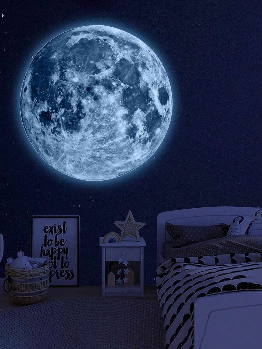 SHEIN 1 pieza Adhesivo de pared con diseño de luna que brilla en la oscuridad, perfecto para el Día de San Valentín, bodas de San Valentín, cumpleaños