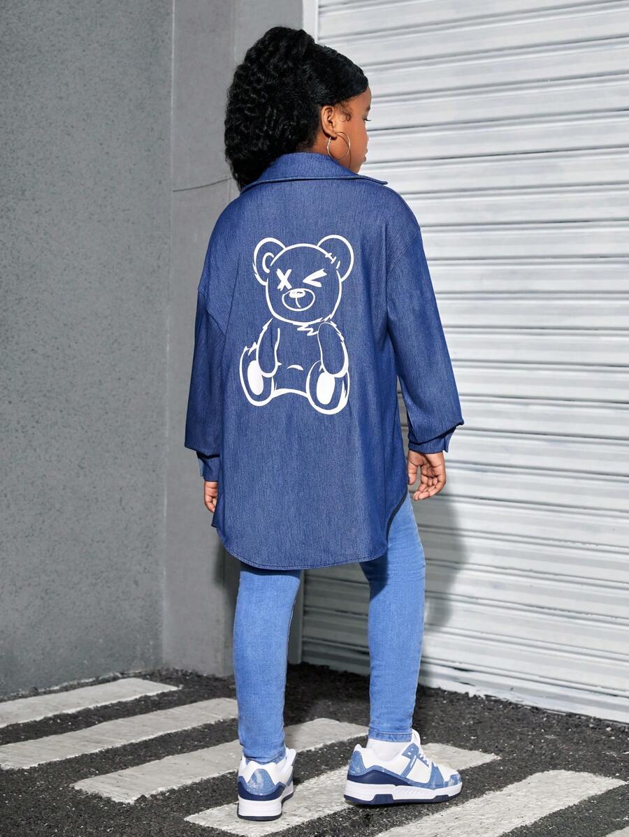 SHEIN Camisa de manga larga informal tejida para niñas preadolescentes