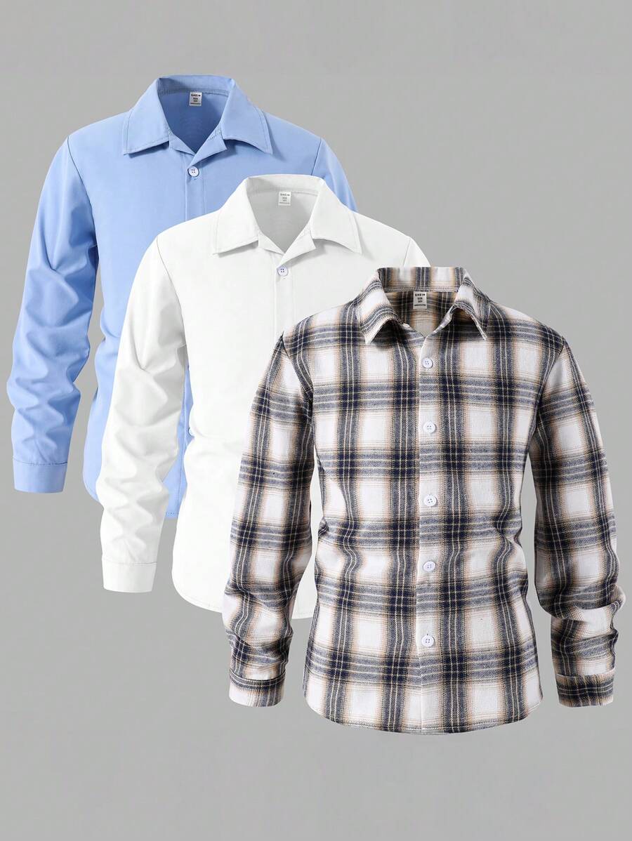 SHEIN Conjunto de 3 camisas informales con bolsillo para niños