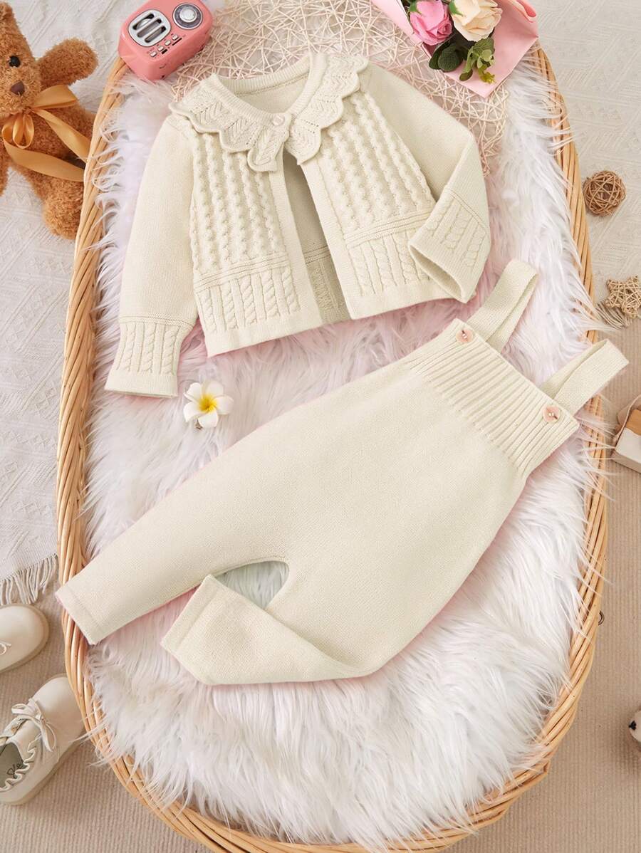 SHEIN Soft Casual Pink Cardigan Sweater Set For Baby Girls