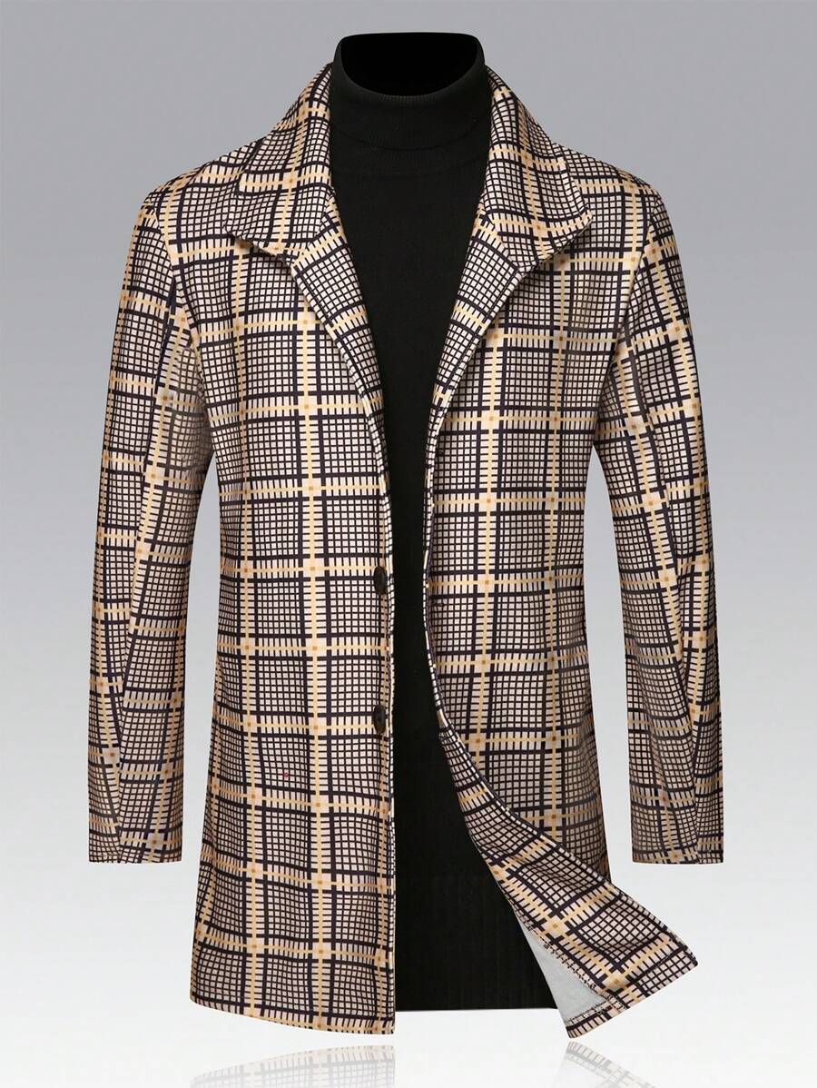 Manfinity Homme Abrigo informal de cuadros de tejido de color para hombres, otoño/invierno