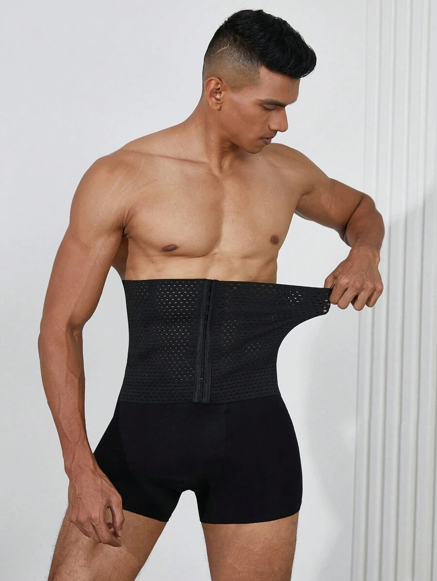 Cinturón modelador de cintura con hebilla delantera de unicolor, elástico y transpirable para hombre