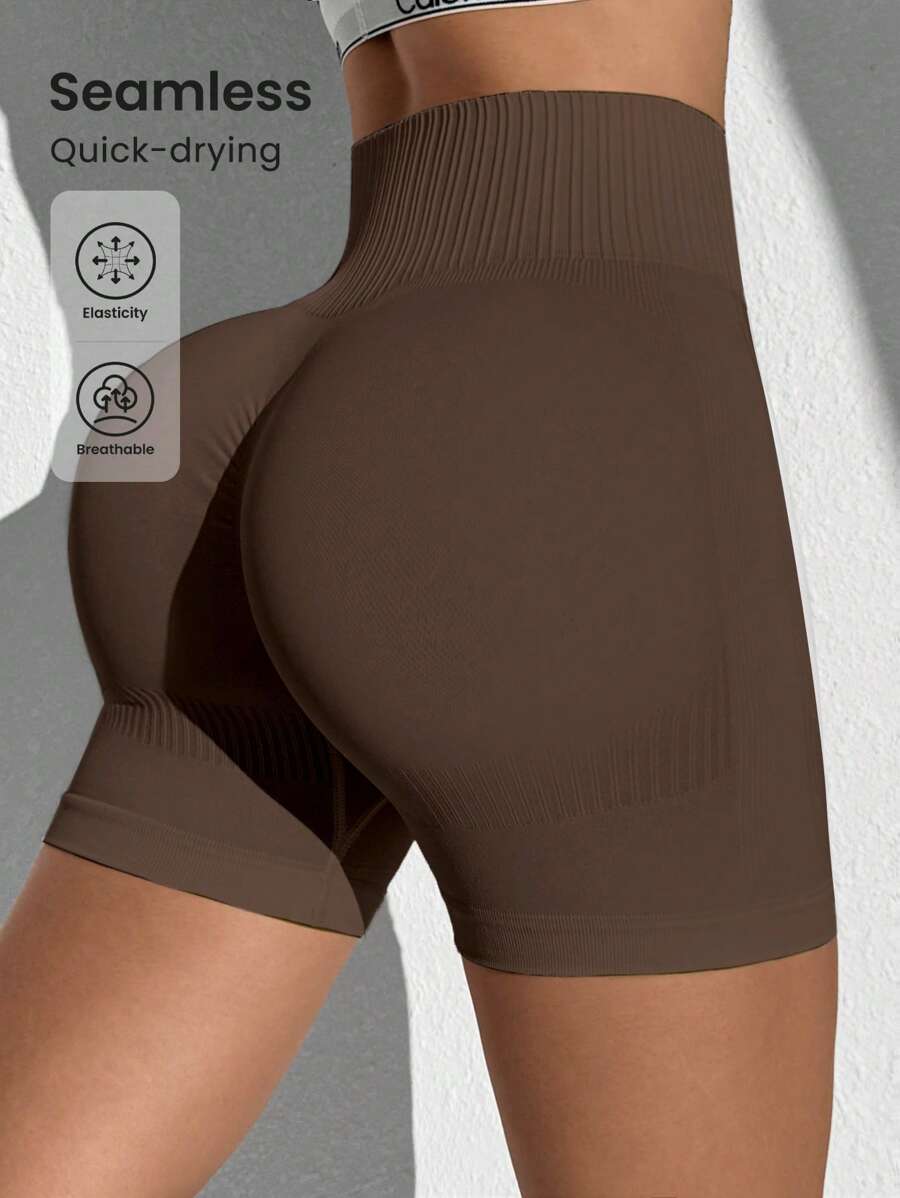 Easify SHEIN Sport Shorts deportivos para mujer de talle alto, elásticos, de secado rápido, transpirables y sin costuras. Shorts de sudadera, shorts de gimnasio, shorts de ciclista