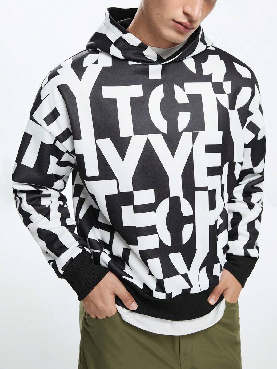 Manfinity VCAY Sudadera con capucha casual holgada de punto con estampado de letras para hombre