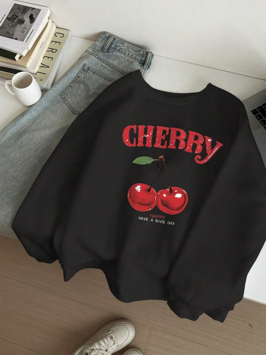 Manfinity Hypemode Large Size Loose Drop Shoulder Crewneck Sweatshirt, Black