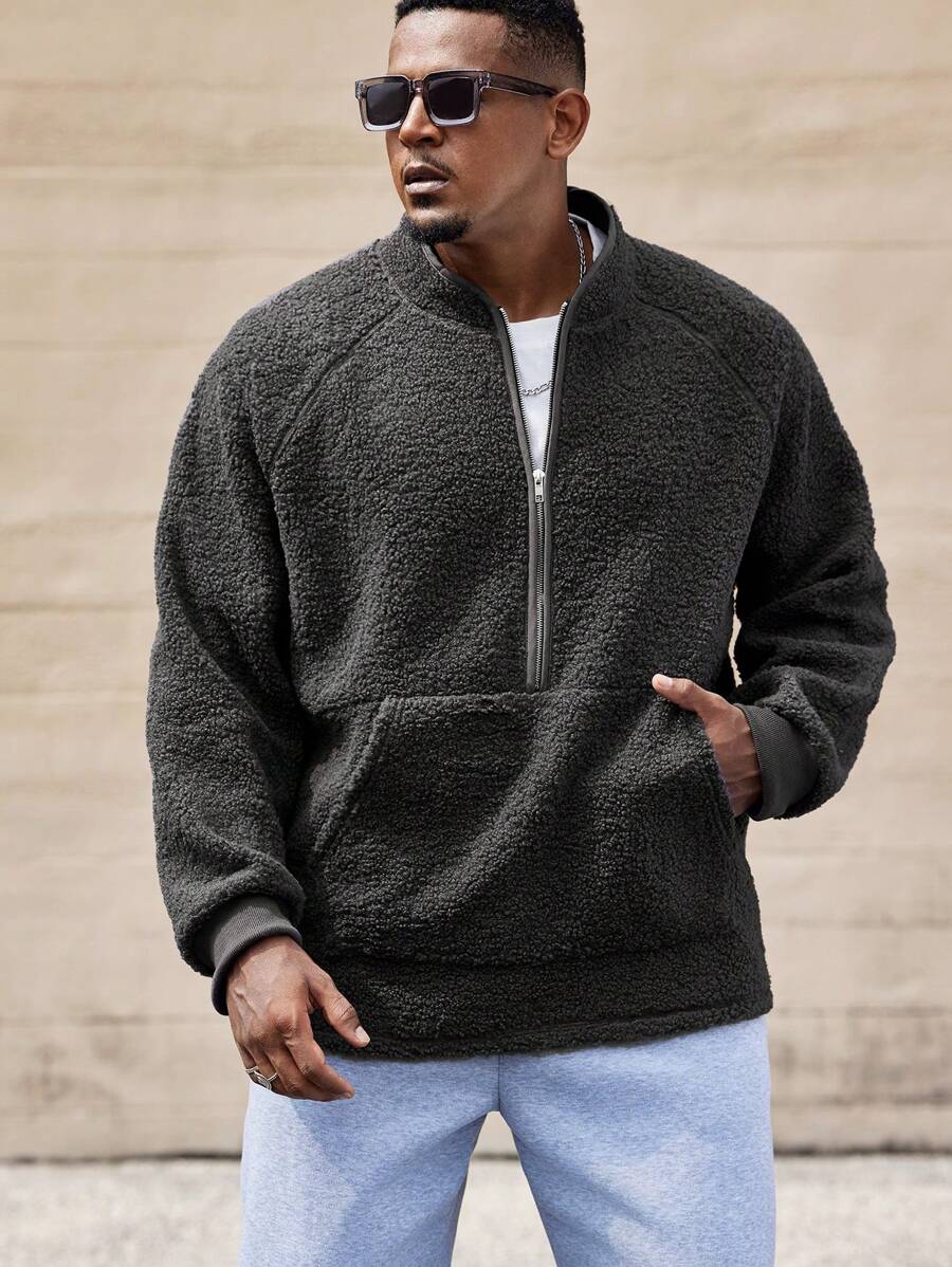Manfinity CasualMax Plus Size Heren Casual Effen Kleur Half Zip Sweatshirt, Herfst & Winter