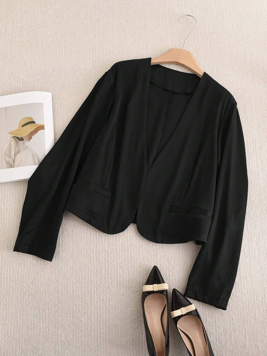 SHEIN Frenchy Blazer negro casual de talla grande con cintura ajustada