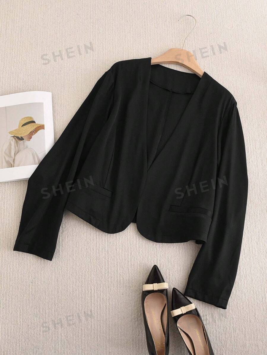 SHEIN Frenchy Blazer negro casual de talla grande con cintura ajustada
