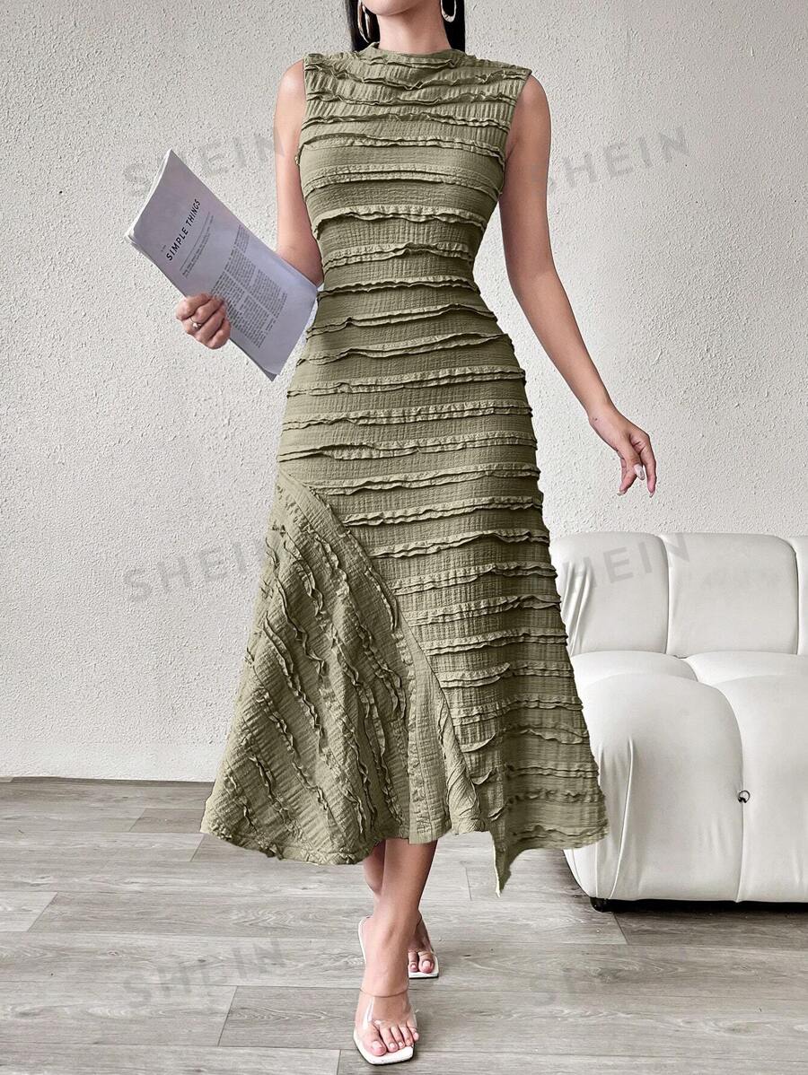 Modelyn Vestido largo elegante de mujer de un solo color sin mangas con cuello mao, vestido de noche largo para mujer