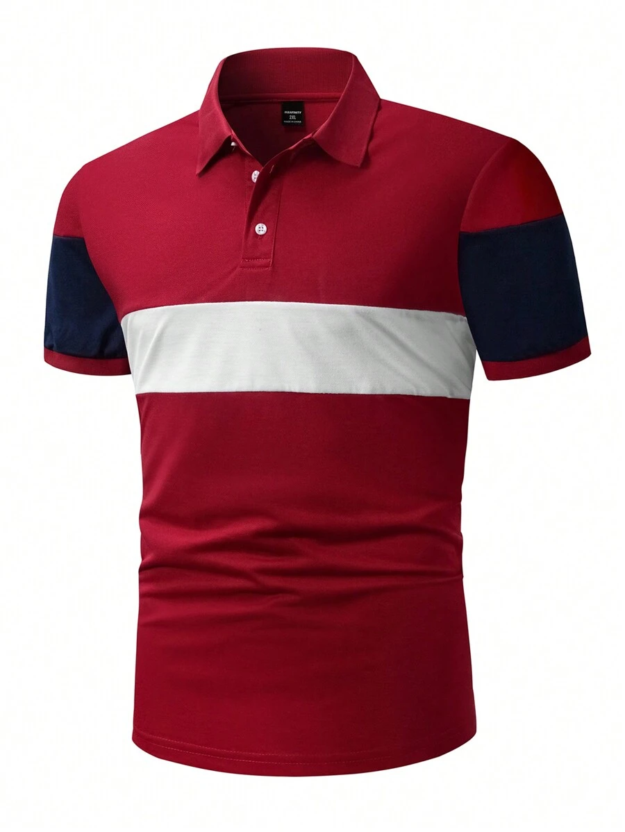 Manfinity Homme Camisa polo de manga corta con color contrastante de talla grande para hombre casual