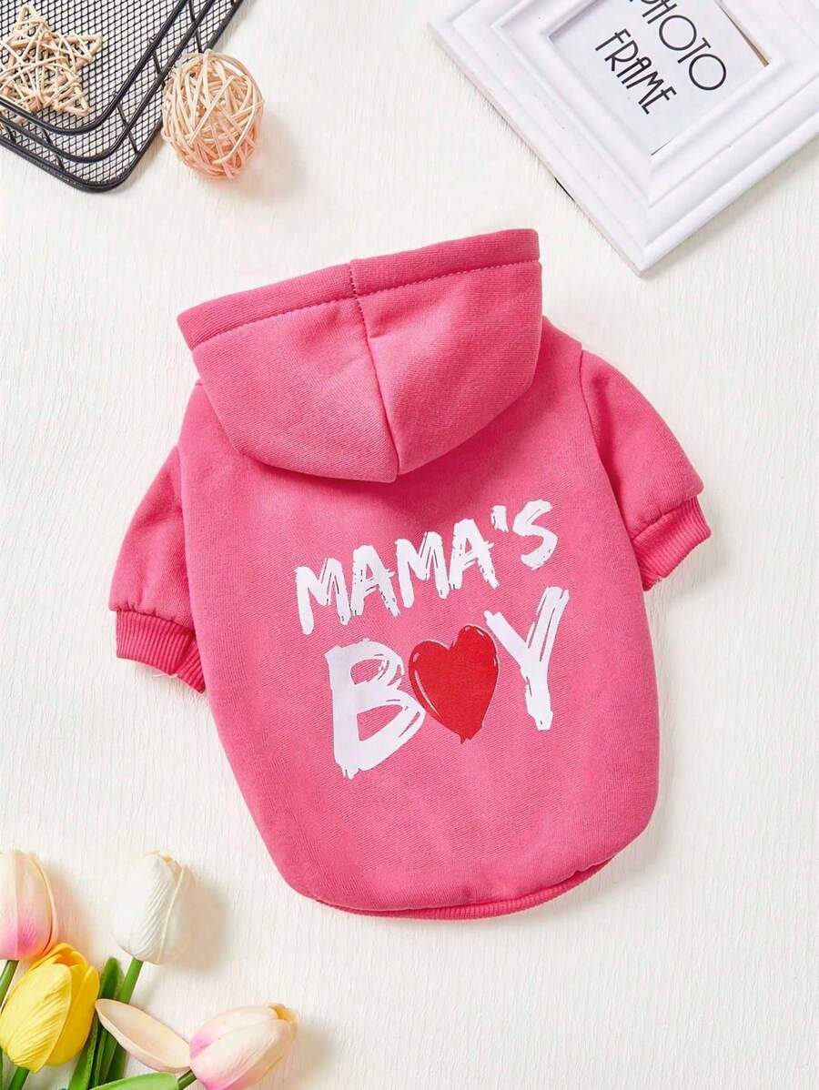 PETSIN 1 pieza Sudadera con capucha rosa estampado "Mama's Boy" para mascota