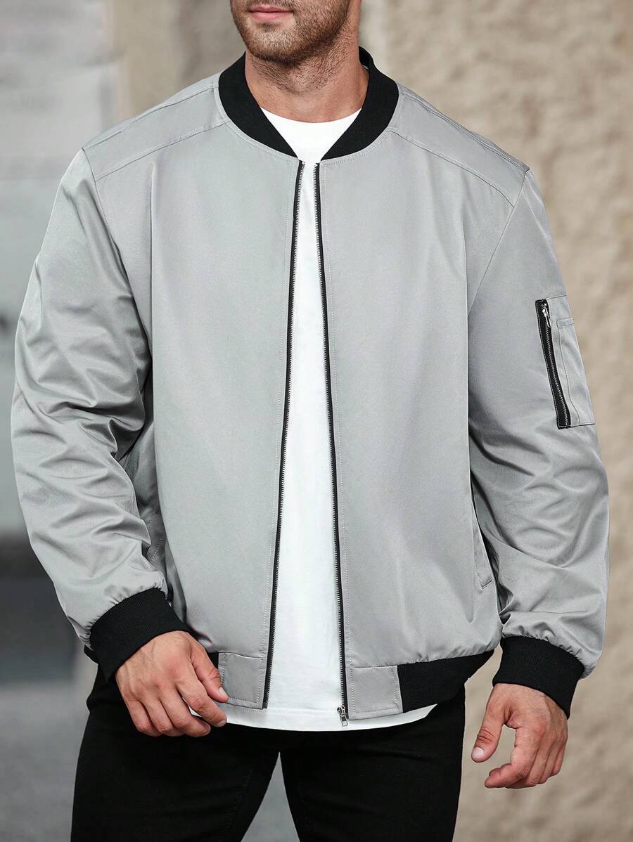 Manfinity CasualCool Chaqueta casual con cierre de cremallera y bloques de color para hombre de talla grande