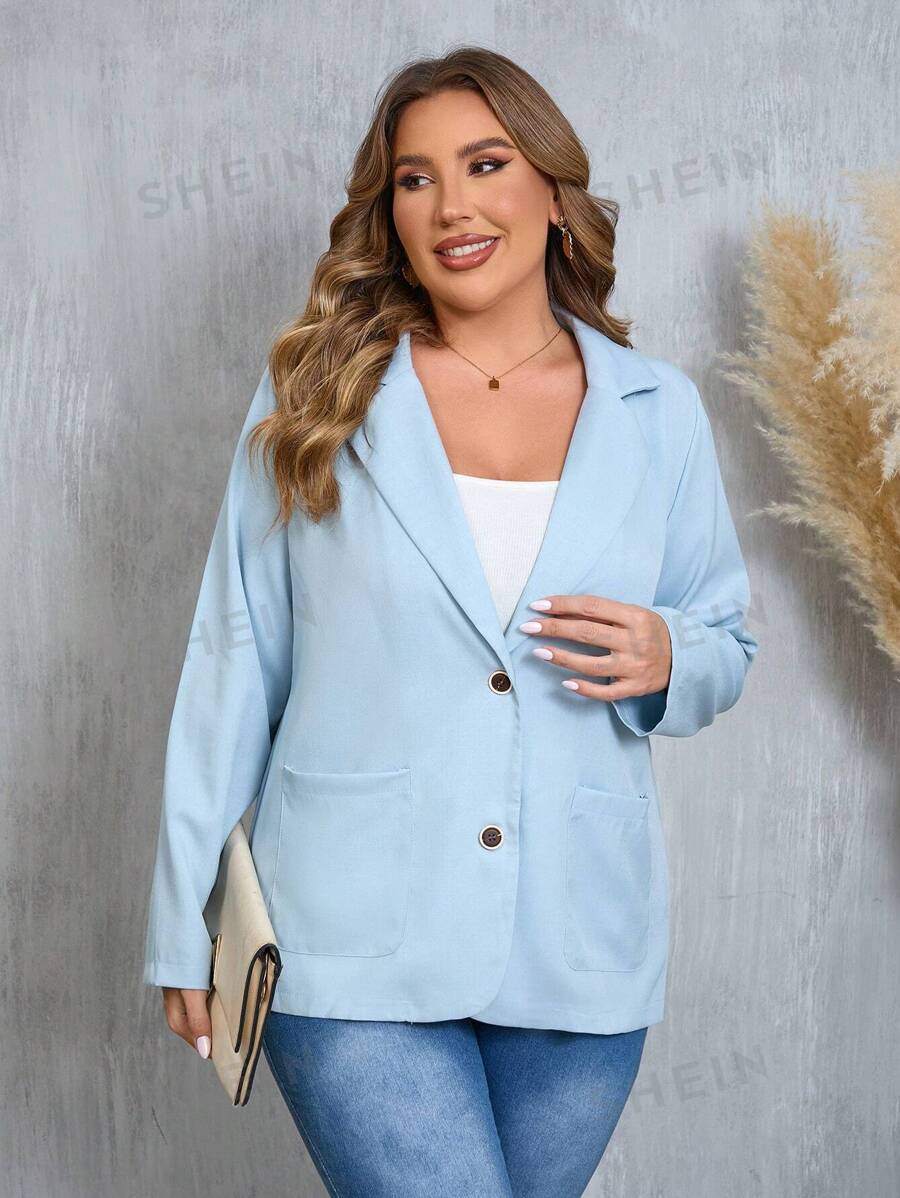 Celure Chaqueta blazer casual de talla grande, de unicolor, con bolsillos dobles, para el otoño