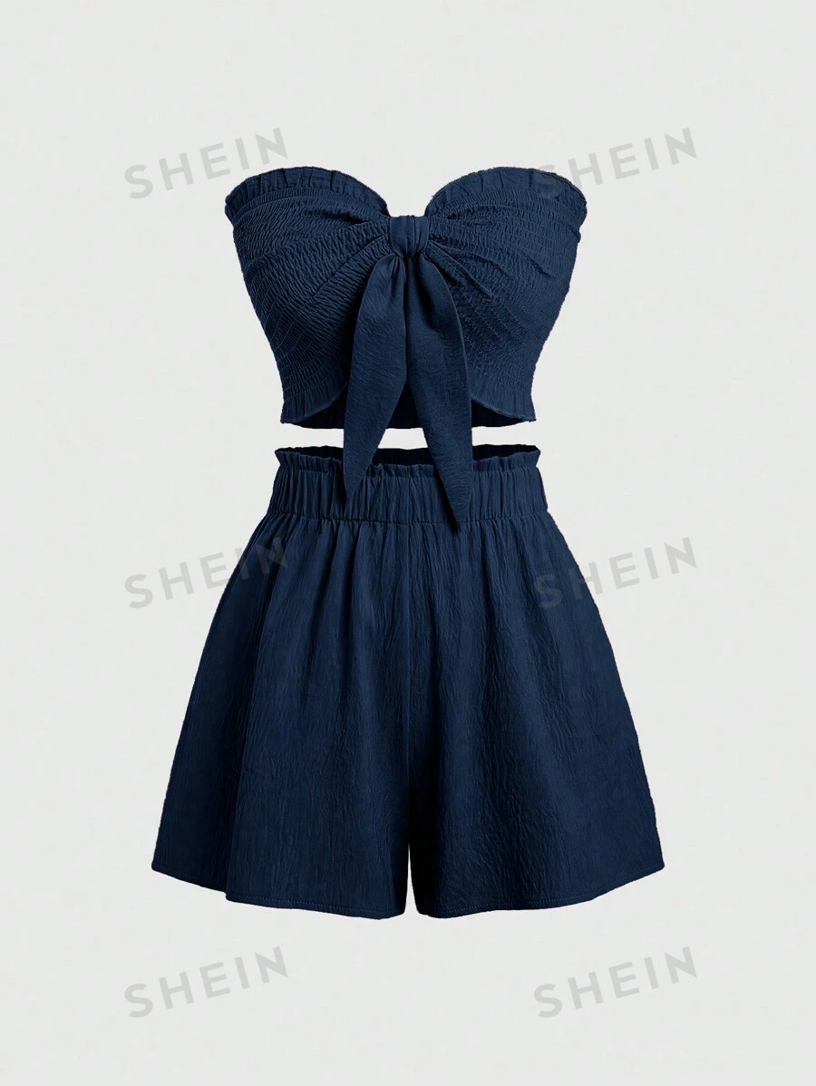 Sweetra 2 piezas Conjunto informal ajustado de top tubo y falda de unicolor