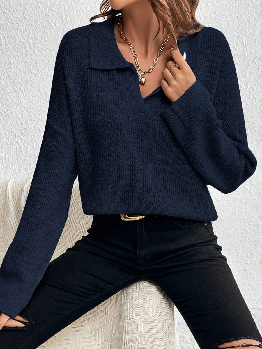 SHEIN Essnce Casual Everyday Loose Dropped Shoulder Ribbed Knit Sweater, Autumn/Winter