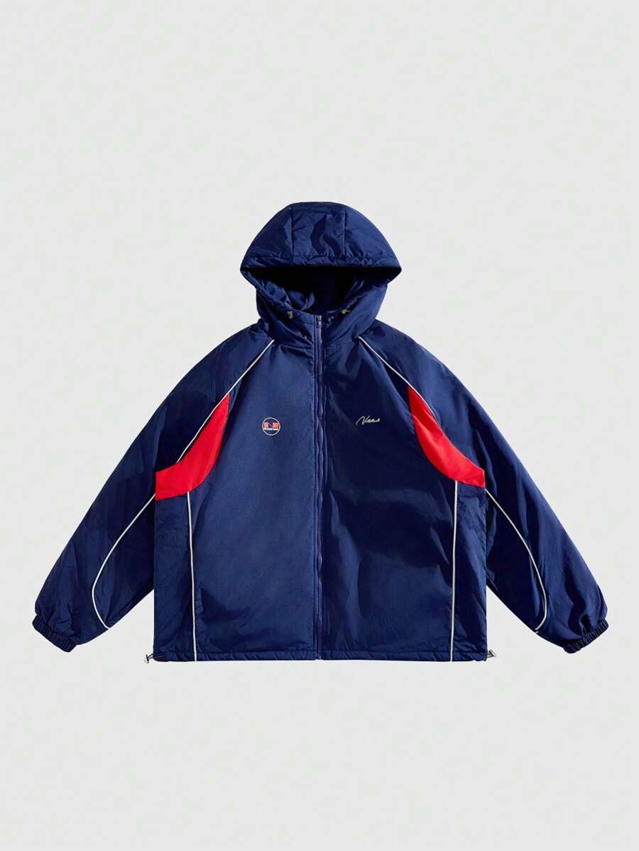 Manfinity VCAY Plus Size Men's Casual Patchwork Raglan Sleeve Loose Fit Hooded Jacket, Winter Coats