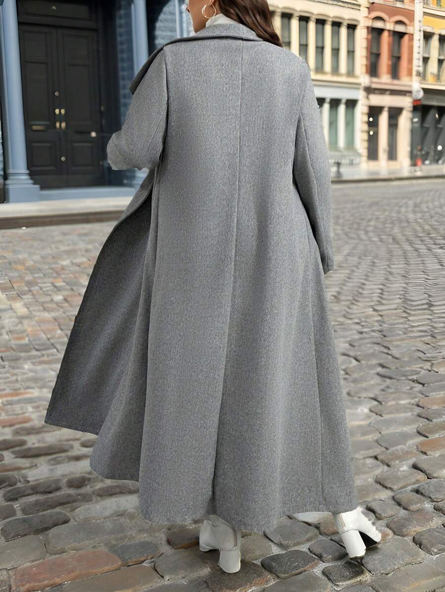 SHEIN Privé Plus Size Damski Zimowy Płaszcz Dwurzędowy Z Klapą Casual Wełniany Średniej Długości