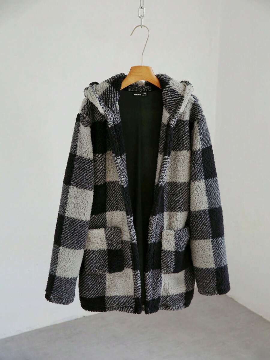 Manfinity VCAY Men's Plaid Loose Fit Drop Shoulder Cardigan Shirt, Suitable For Autumn