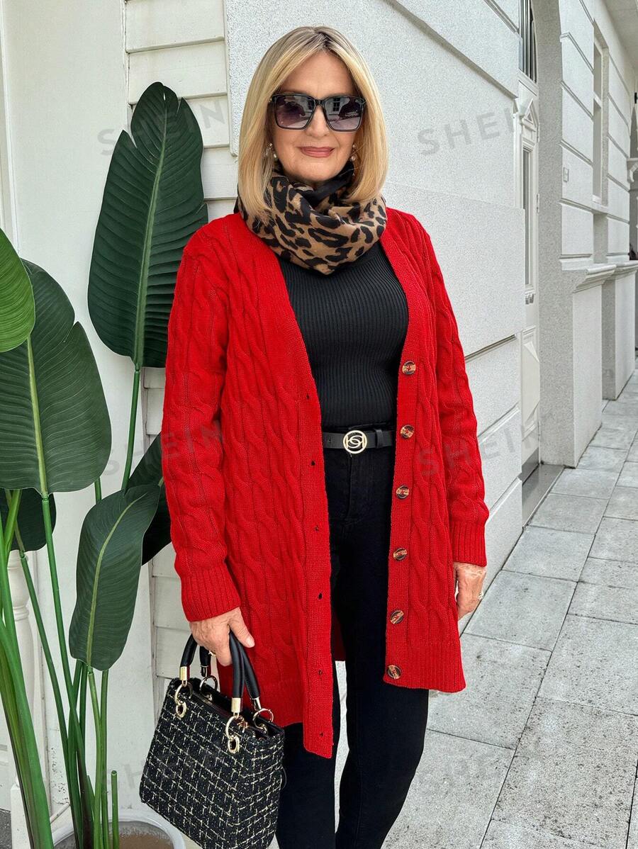 Miaspire Cárdigan informal de manga larga de un solo botonadura, de unicolor, suelto, para mujer, para otoño/invierno