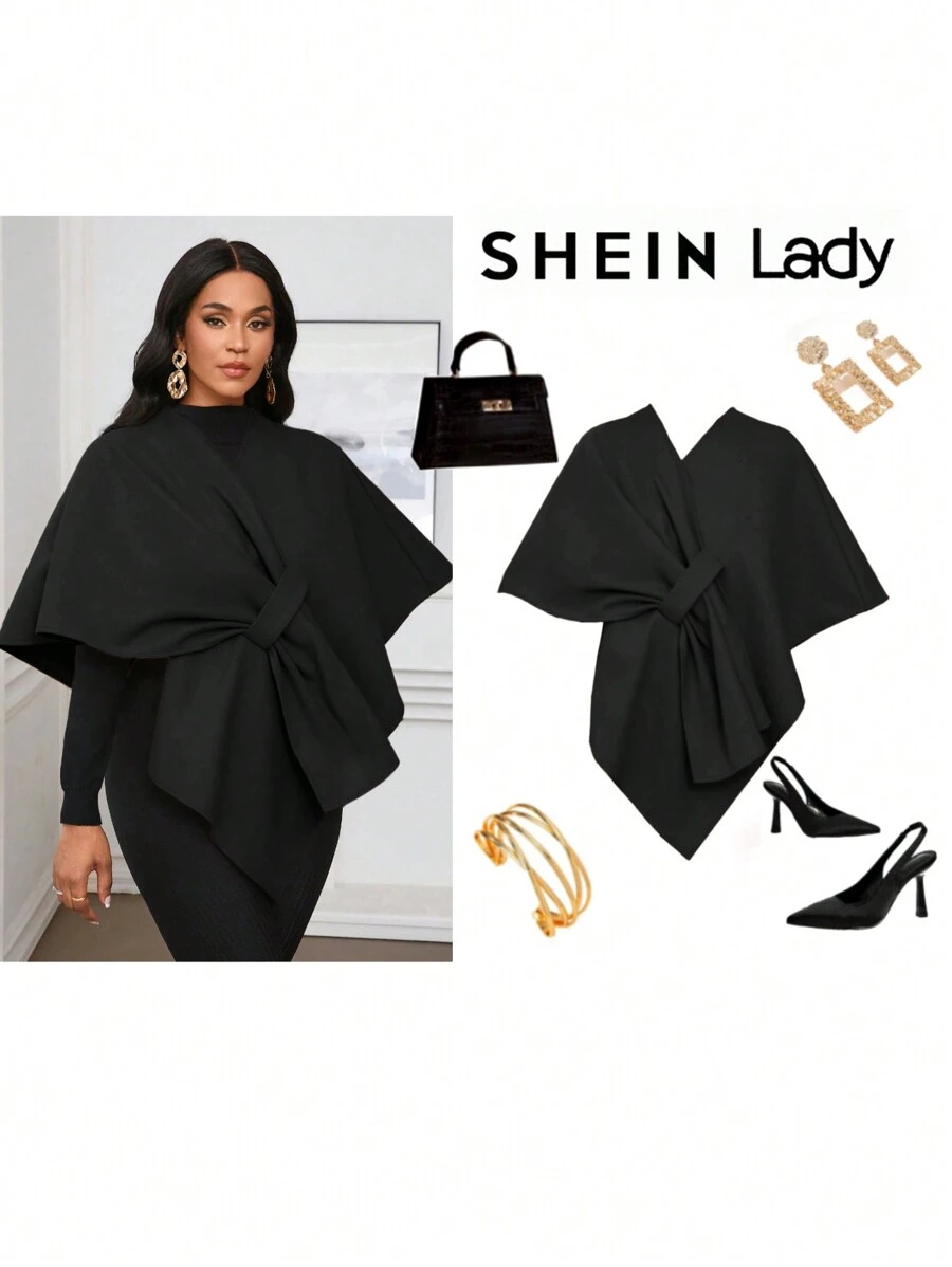 SHEIN Lady Veste chale structurée avec nœud papillon à la taille pour femme