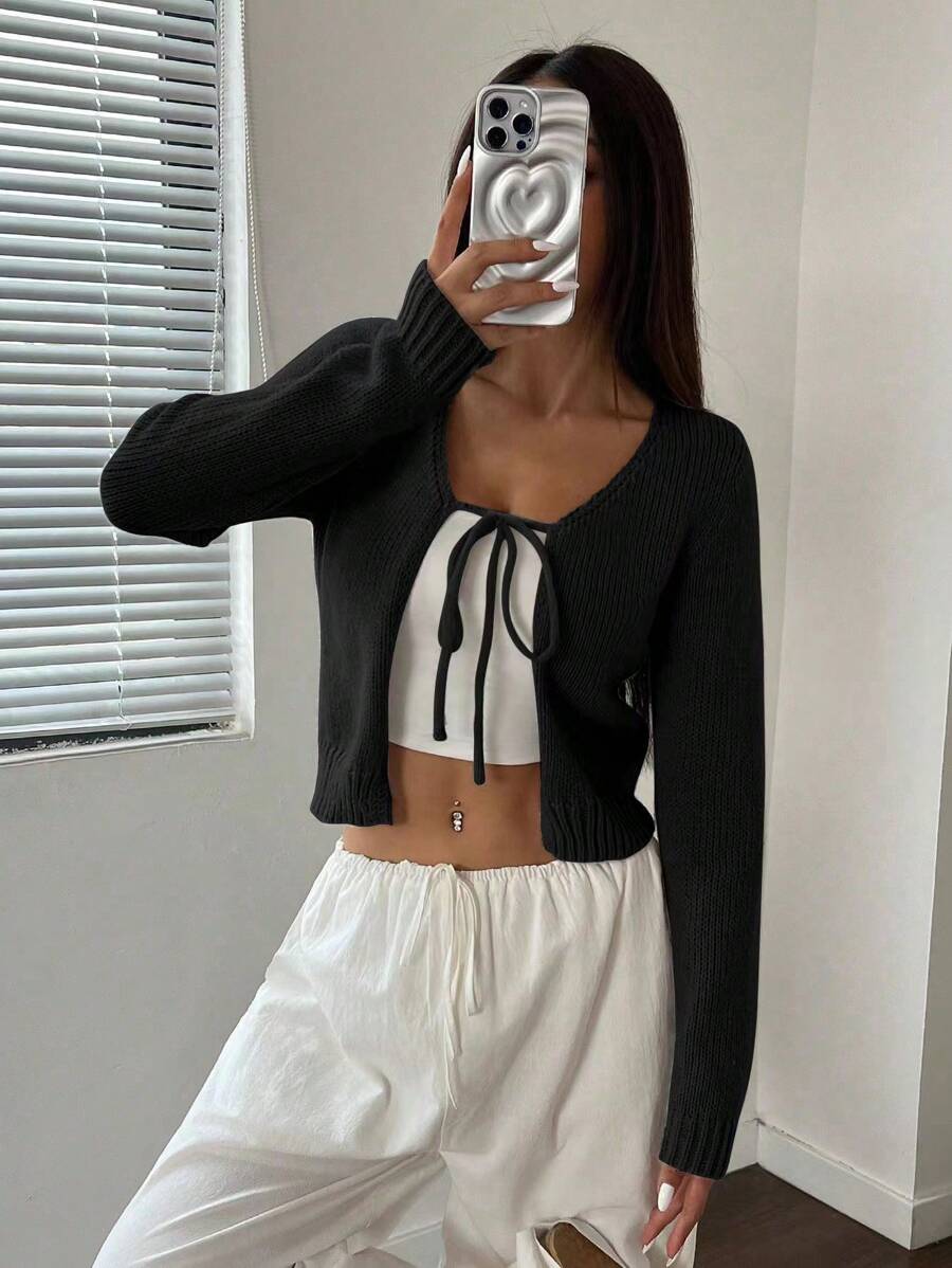 Flirla Women Fashion Casual Front Tie Long Sleeve Cardigan,Long Sleeve Tops Fall Winter Cloth For Women